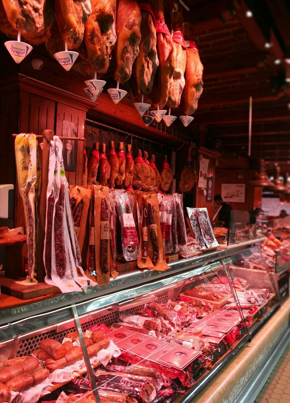 A ham shop inside of the Mercat Central market in Valencia city center. 