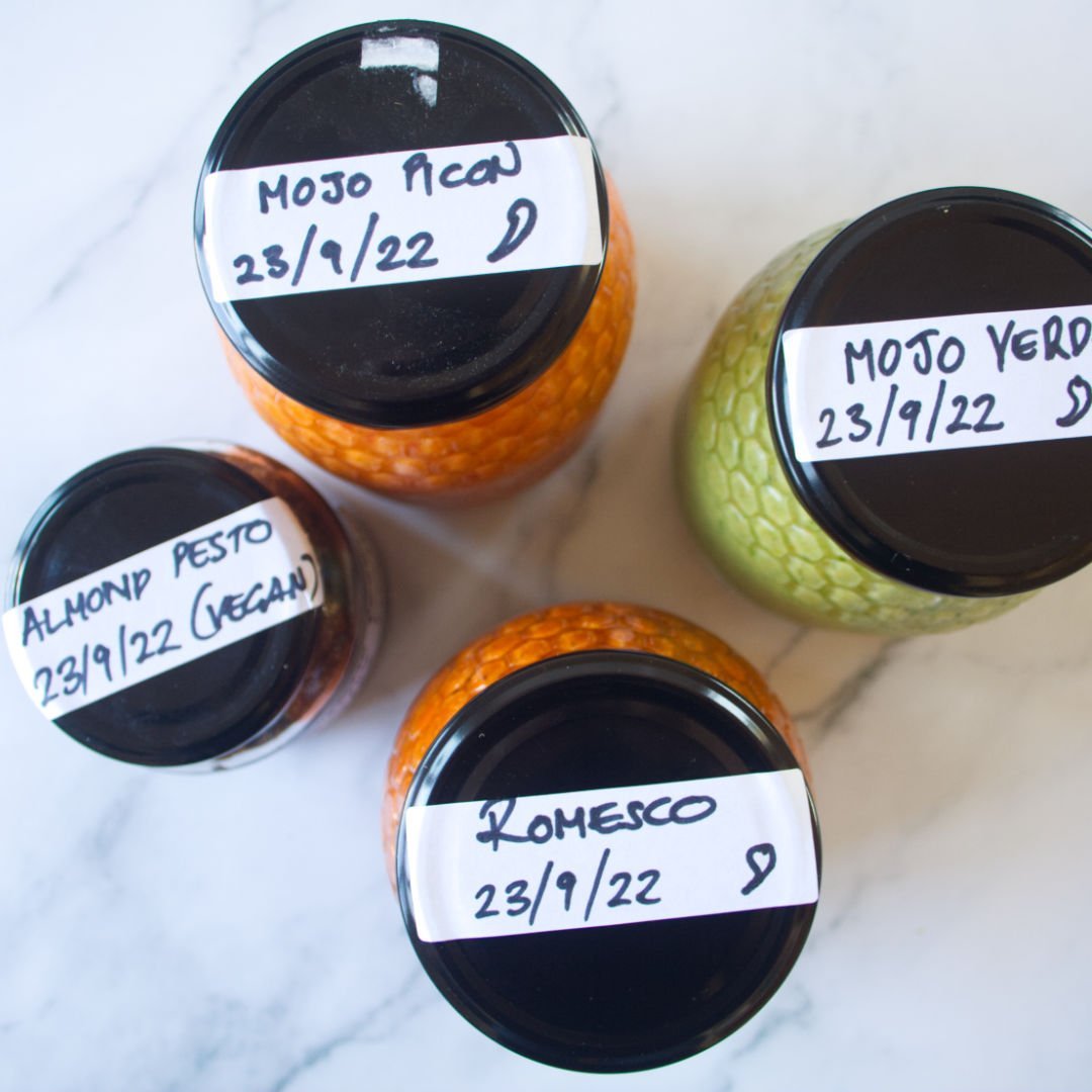 labelled jars with sauces