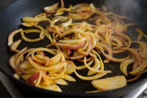 fried onions in a pan