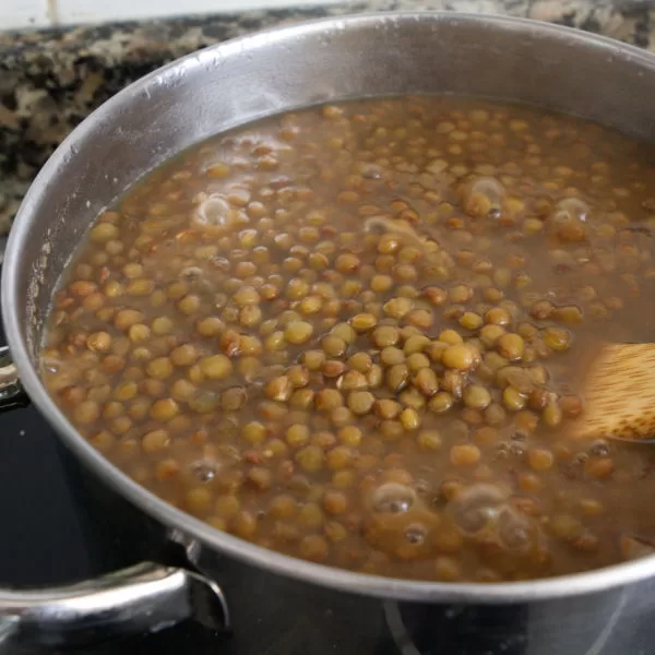 lentils cooking in a large pot