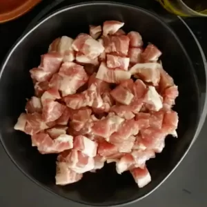 dicecd pork in a bowl