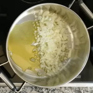 Diced onion in a pot with some olive oil