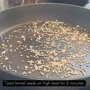 toasted fennel seeds in a pan.