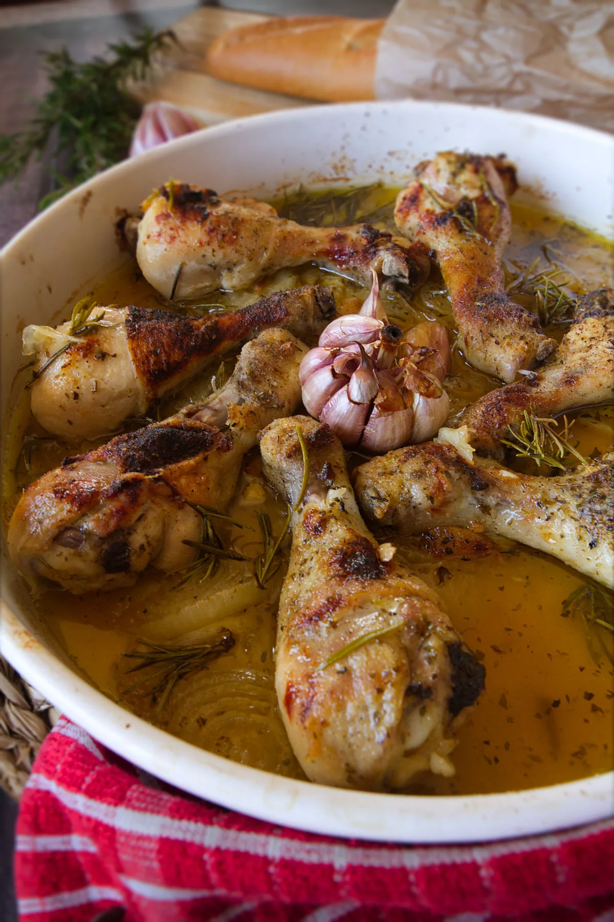 A pan of Spanish chicken with garlic and sherry.