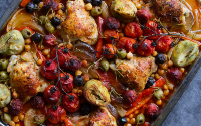 Easy Sheet Pan Chicken Thighs with Chorizo and Roast Veg