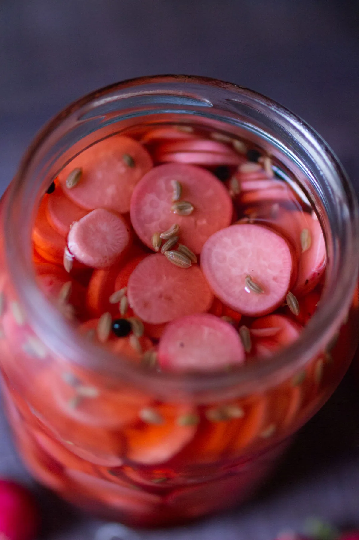 A jar of pickled radishes.