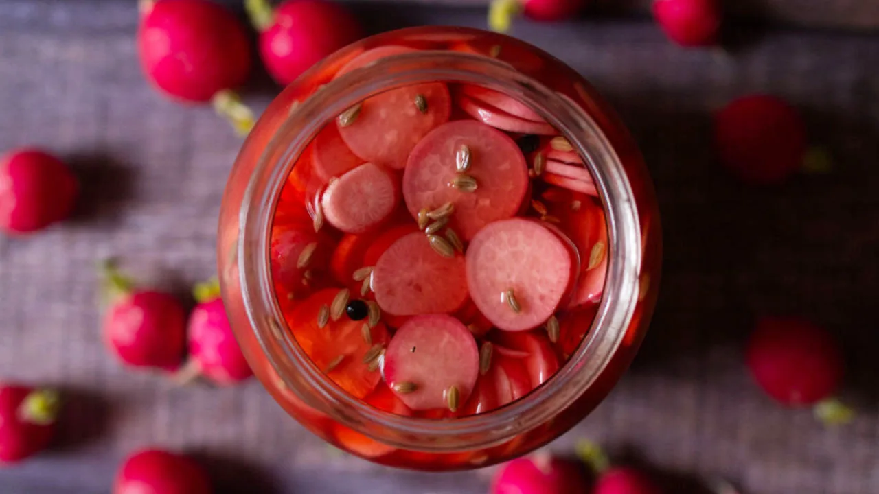 A jar of pickled radishes.